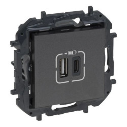 NILOE STEP- GNIAZDO USB 3A TYP A+C MECHANIZM Z PLAKIETKĄ - KOLOR STALOWY