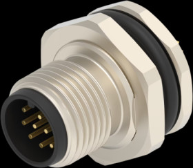 Panel plug, M12, 12 pole, solder connection, screw locking, straight, T4130012121-000