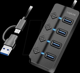 UA0419 USB 3.0 hub, 4 ports, 4x A, switch