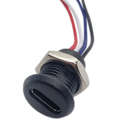 Gniazdo USB-C do zabudowy czarne okrągłe, 4 przewody do obudowy