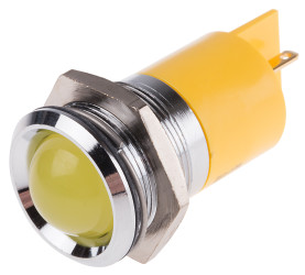 Lampka kontrolna do montażu panelowego 24V, Żółta 22mm LED Chrom Końcówka lutownicza RS PRO