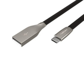 Kabel USB 2.0 A / USB typ-C (wtyk / wtyk) płaski czarny 1m