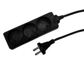Przedłużacz 3-gniazdowy, 1,5m czarny, 2x1,0mm, OWY / 24223
