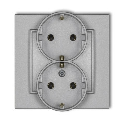 MINI Gniazdo podwójne z uziemieniem SCHUKO 2x(2P+Z) (bez przesłon torów prądowych) srebrny metalik 7MGP-2s