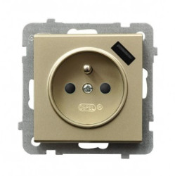 Sonata Gniazdo pojedyncze z uziemieniem z przesłonami torów prądowych, z ładowarką USB szampański złoty GP-1RZPUSB/m/39