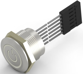 Vandal-proof pushbutton switch, 1 pole, silver, illuminated  (RGB), 1 A/24 VDC, mounting Ø 19.2 mm, IP68, 2342835-3