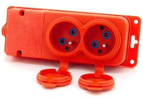 Listwa, gniazdo gumowe (TPE) podwójne IP44 2*16A 2P+Z, kolor pomarańczowy, TRGP-2