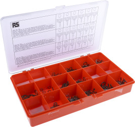 Zestaw pierścieni sprężynujących zabezpieczających Typ E, zewnętrzny, wewnętrzny l. elementów: 890 Stal nierdzewna