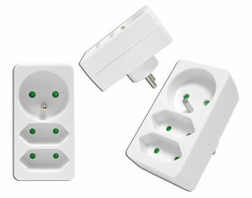 Rozgałęźnik sieciowy wtyk-2 gn płaskie +1 gn okrągłe z uziemieniem. LX 9279