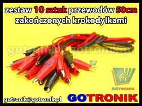 Zestaw 10 sztuk przewodów krokodyl-krokodyl 50cm
