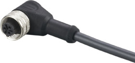 Sensor actuator cable, 1/2" cable socket, angled, C to open end, 3 pole, 2 m, PUR, black, E12282