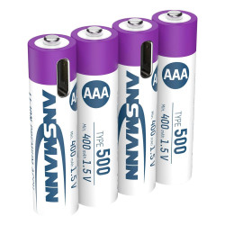 USB-C Rechargeable Li-Ion AAA Batteries (4-pack, 500mAh)