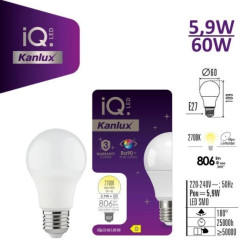 Żarówka LED E27 IQ-LED A60 5,9W-WW 806lm 2700K barwa ciepła 3 lata Gwarancji 36673