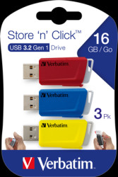 USB stick, 16 GB, with sliding mechanism, USB 3.2, red/blue/yellow, Verbatim 49306