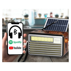 Radio FM LX521BTG LIWA Retro Z panelem solarnym, BT/USB/FM/AM/SW Szar