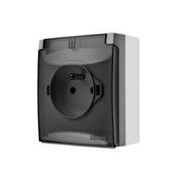 Simon Aquaclick Gniazdo IP44, pojedyncze z uziem., szybkozłącza, klapka transparentna szary ACGZ1C/16A