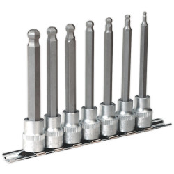Sealey AK6212 Hex Ball-end Socket Bit Set 7pc Metric 3/8"sq Drive 100mm