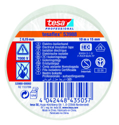 Taśma izolacyjna Biały szerokość: 15mm grubość: 150mm długość: 10m Miękki PVC 7000V Tesa