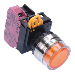 YW4L-AF2E01Q4A Amber 24V illuminated 22mm Metal Bezel Maintained Shrouded Push Button Switch NC IP65 IDEC