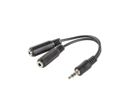 Adapter minijack stereo (M) - 2x minijack stereo (F) 10cm czarny AD-0024-BK