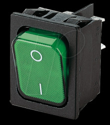 01835.3118-01 Rocker switch, 2-pin, OFF, green I-O, illuminated
