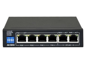 Niezarządzalny przełącznik (switch) 6xRJ45 - 4 porty RJ45 PoE+ 100Mb/s + 2 porty RJ45 Uplink 100Mb/s AVIZIO