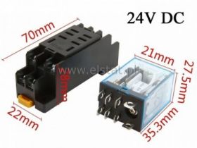 Przekaźnik 2x styk przełączne; 24VDC; z podstawką