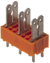 PCB terminal, 2 pole, pitch 7.5 mm, AWG 24-14, 15 A, faston plug, orange, 9500620000