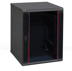 Szafa rack 15U, wisząca, 19", 600mm gł., drzwi szklane, czarna