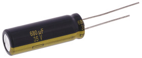 Kondensator 680μF 35V dc Radialny, Otwór przelotowy Panasonic roztaw: 5mm 10 (Dia.) x 30mm