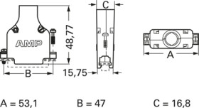 D-Sub connector housing, size: 3 (DB), straight 180°, cable Ø 10.92 mm, zinc die casting, silver, 5745173-3