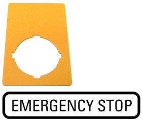 Label, 50 x 30 mm, with “Emergency Stop” symbol, for emergency stop pushbutton, 216472