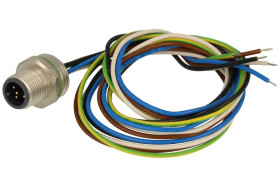 Wtyk z przewodem; 43-01010; M12-5p; 5 torów; proste; z przewodem 0,5m; 0,25mm2; na panel; wkręcane (M16x1,5); 16mm; czarny; IP67