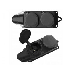 Gniazdo sieciowe 230V zewnętrzne Podwójne, IP44, klapki, 16A/230V, Czarne