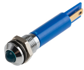 Lampka kontrolna do montażu panelowego 12V, niebieska 8mm LED Chrom Końcówka lutownicza RS PRO