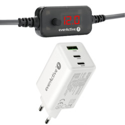 Uniwersalny zasilacz, selektor napięcia USB-C PD - DC 5V, 9V, 12V, 15V, 20V everActive AD-PD65 + ładowarka SC-655Q 65W