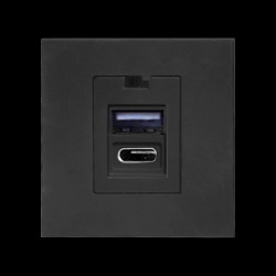 NOEN USB x 2 - typ A + C podwójny port modułowy 45x45mm z ładowarką USB 2 1A 5V DC czarny OR-GM-9010/B/USBAC