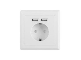 Gniazdo pojedyncze z/u Schuko + 2x USB 2.1A białe