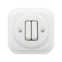 Włącznik światła podwójny ceramiczny, kwadratowy z ramką, podtynkowy biały Ceramic Loft