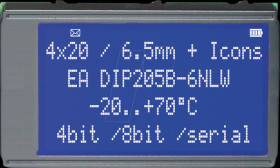 EA DIP205B-6NLW 4x20 DIP text display, blue/white