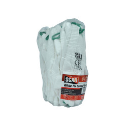 Scan 5004W White PU Coated Gloves - M (Size 8) (Pack 12)