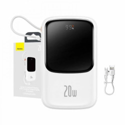 Powerbank Baseus Qpow Pro z kablem Lightning, USB-C, USB, 10000mAh, 20W (biały)
