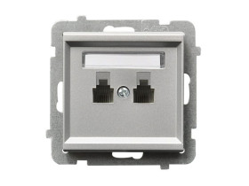 SONATA Gniazdo telefoniczne podwójne równoległe srebro mat GPT-2RR/m/38 OSPEL