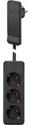 Outlet strip, 3-way, 1.5 m, 16 A, with surge protection, black, 104551
