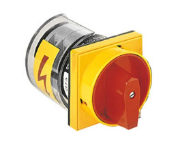 Łącznik krzywkowy 0-1 3P 12A do wbudowania z pokrętłem żółto/czerwonym blokowany kłódką 7GN1292U25