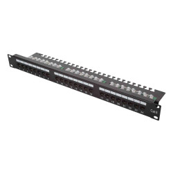 Patch panel UTP 19" kat.6, 24 porty z listwą, czarny