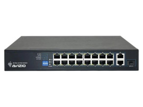Niezarządzalny przełącznik (switch) 18xRJ45 - 16 portów RJ45 PoE+ 100Mb/s + 2 porty RJ45 Uplink 1Gb/s AVIZIO