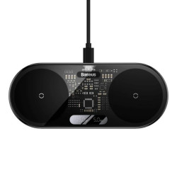 Baseus Digital LED Display podwójna ładowarka bezprzewodowa z cyfrowym wyświetlaczem 20W czarny (WXS