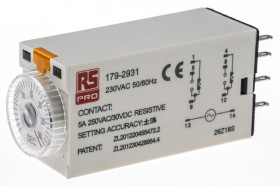 Timer Relay Wciskane 230V ac DPDT 2-stykowy RS PRO DPDT 1 → 30s jednofunkcyjny