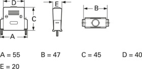 D-Sub connector housing, size: 3 (DB), straight 180°, plastic, gray, AGP 25 G